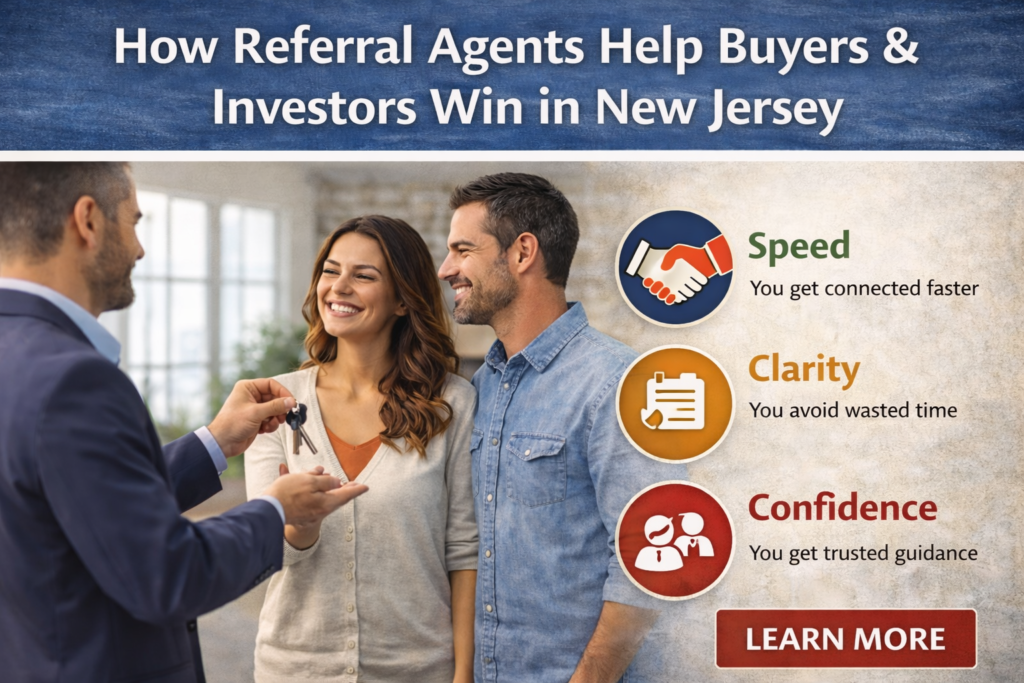 Real estate referral agent helping buyers and investors in New Jersey by connecting them with trusted professionals