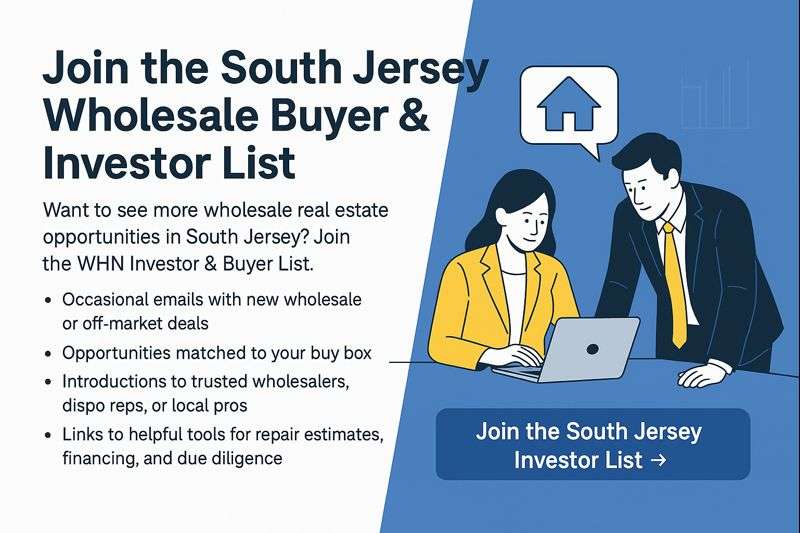 “Join the South Jersey wholesale real estate opportunities buyer and investor list.”
